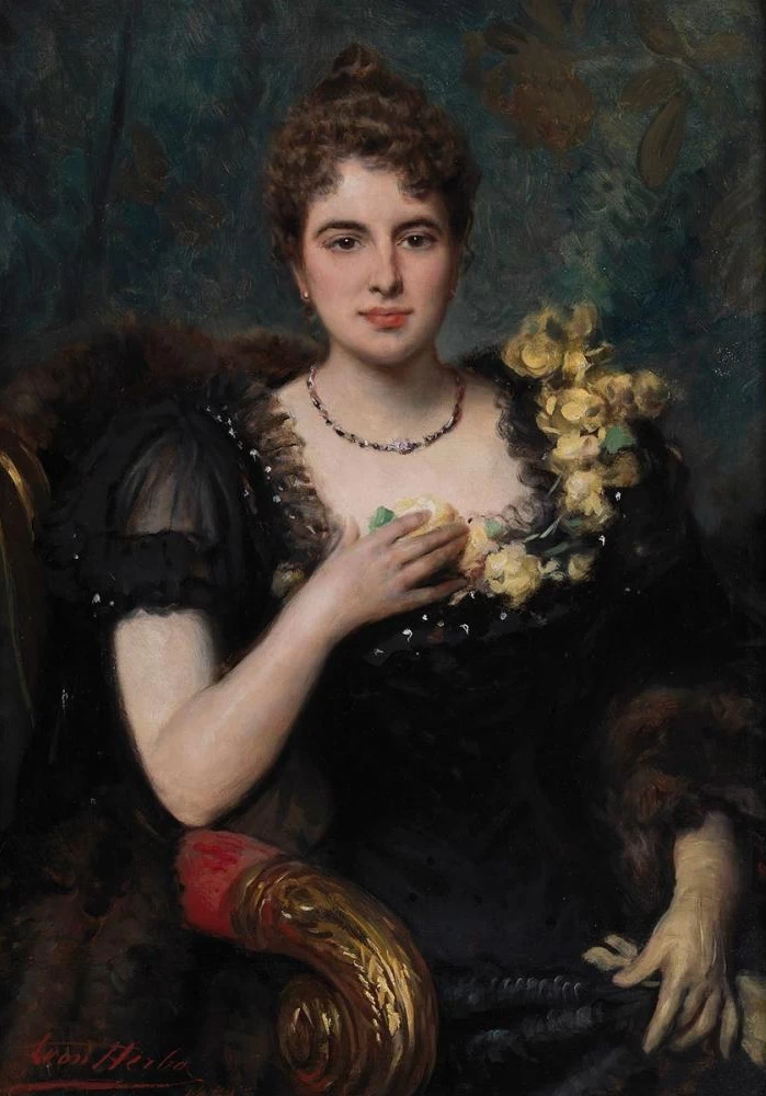 Ritratto di un'elegante giovane donna in abito nero